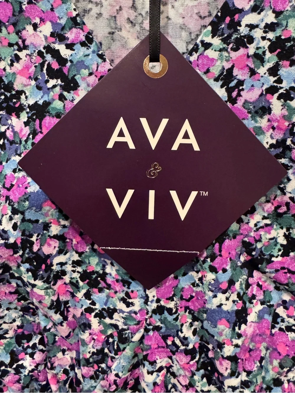 Ava & Viv Women’s Lavender Black Floral Long Sleeve V Neck Dress Size 1X NWT - Picture 7 of 10